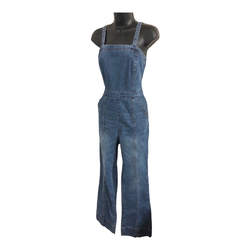 Sincerely Jules blue jeans denim faded medium wash‎ smocked jumpsuit size small